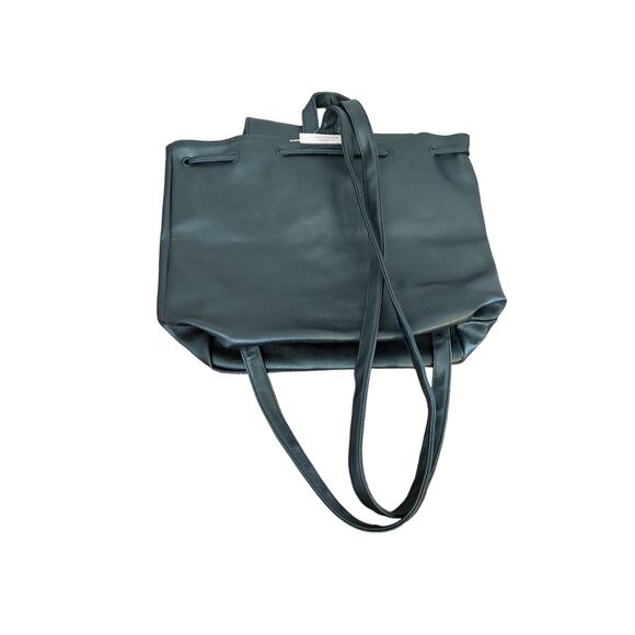 Victoria\'s Secret Backpack Black Drawstring Bucket Pebbled Faux Leather Snap New